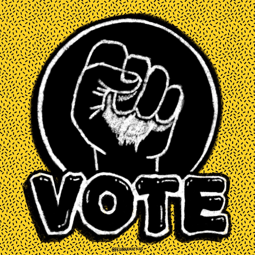 vote typography graphic with raised fist