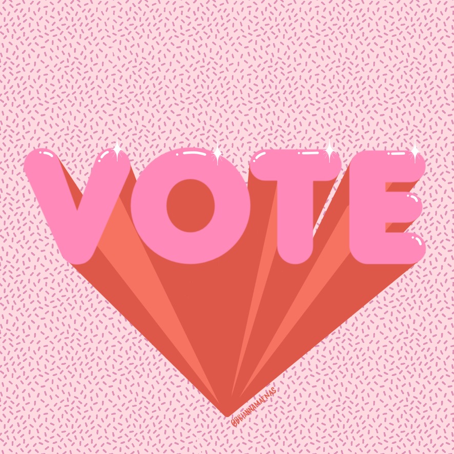 vote typography graphic with pinks and stars