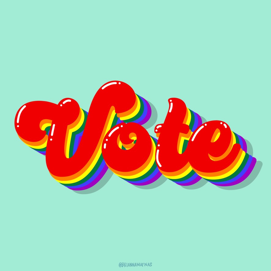 vote typography graphic with rainbow trail